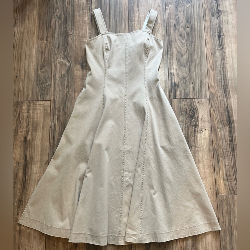 ESPRIT Retro Tan Paneled Sleeveless Overall Fit & Flare Dress Midi Dress 36/6